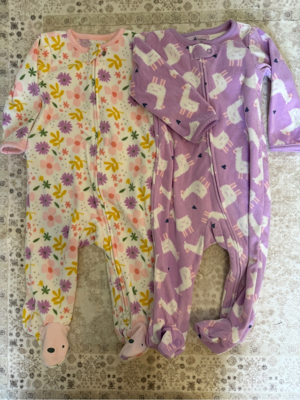 Carters Baby Fleece One-Piece Footed Pajama - Purple & Pink Floral Llamas